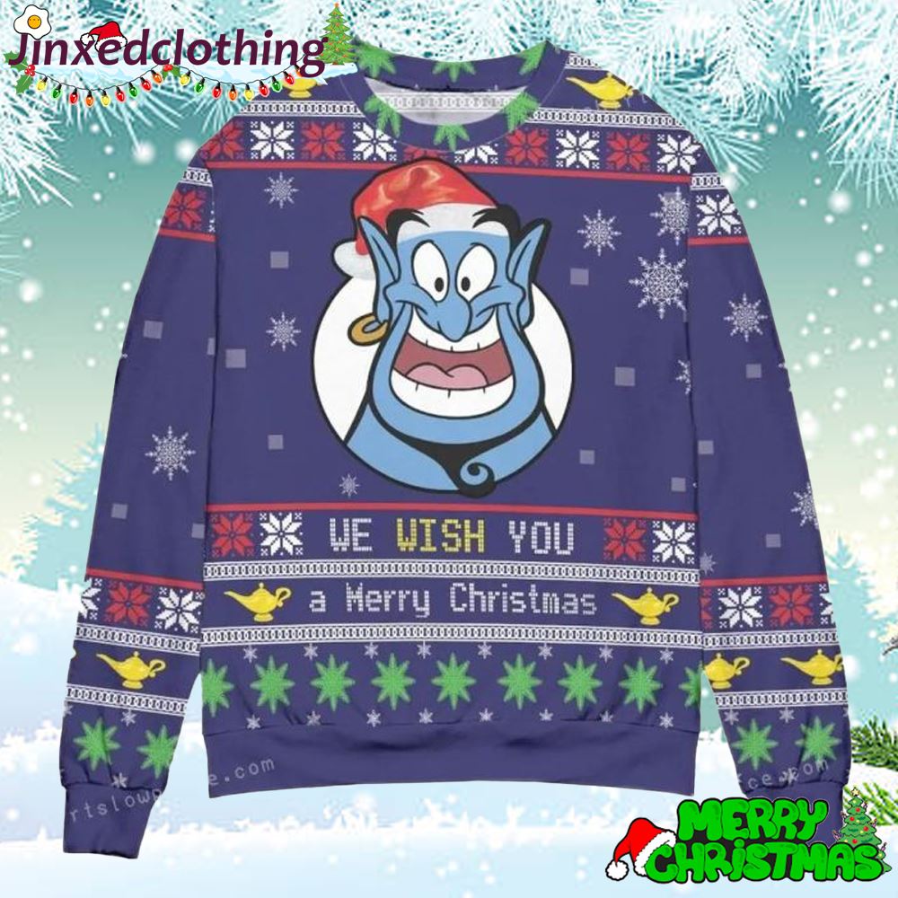 Merry Christmas We Wish You A Merry Christmas The Magic Genie Lamp Ugly Sweater Party 
